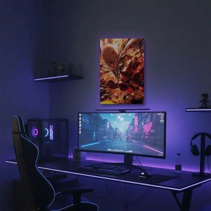 Anime Art acrylic wall art in a purple gaming setup