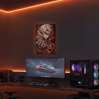 Anime Art acrylic wall art in an orange LED gaming room