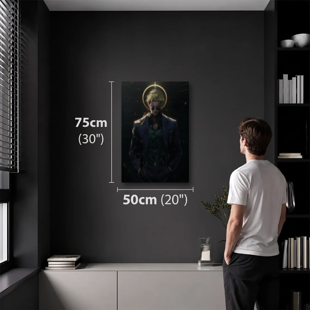 Anime Art 50x75 cm acrylic wall art in a dark modern room