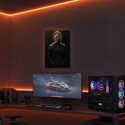 Anime Art acrylic wall art in an orange LED gaming room