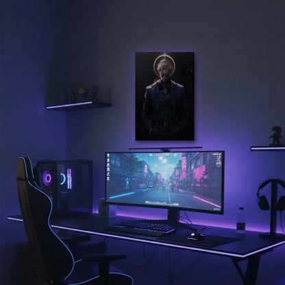 Anime Art acrylic wall art in a purple gaming setup