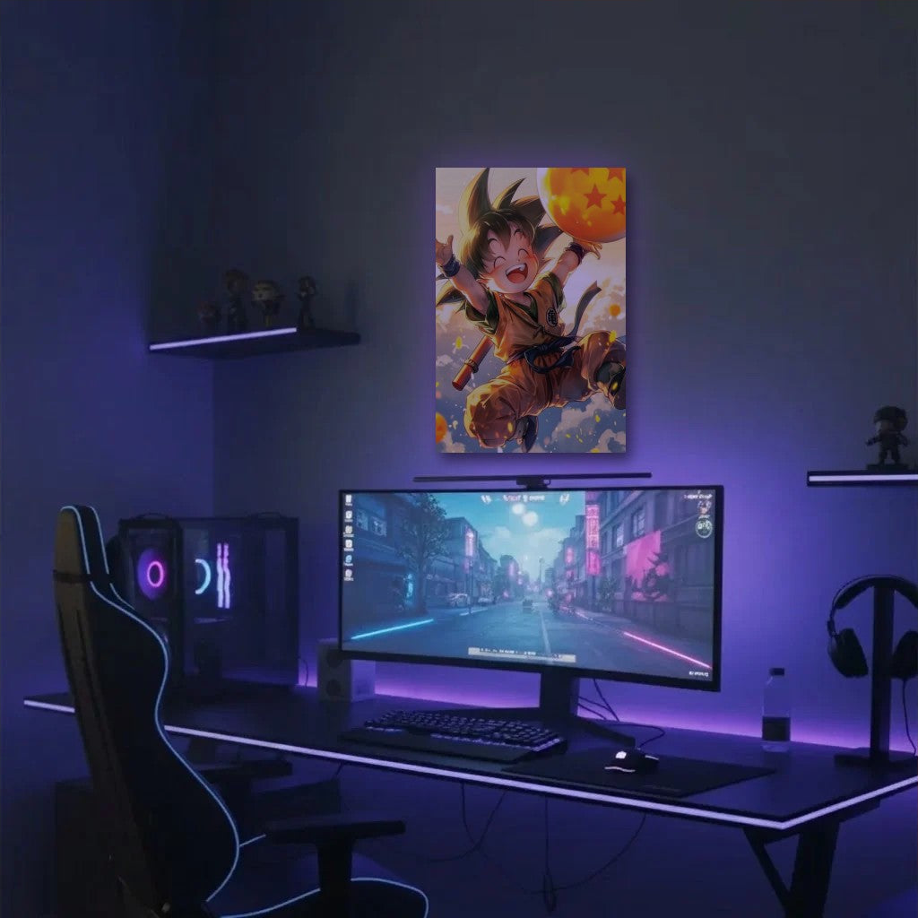 Anime Art acrylic wall art in a purple gaming setup