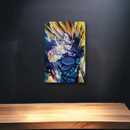 Anime Art glossy acrylic art above a wooden shelf