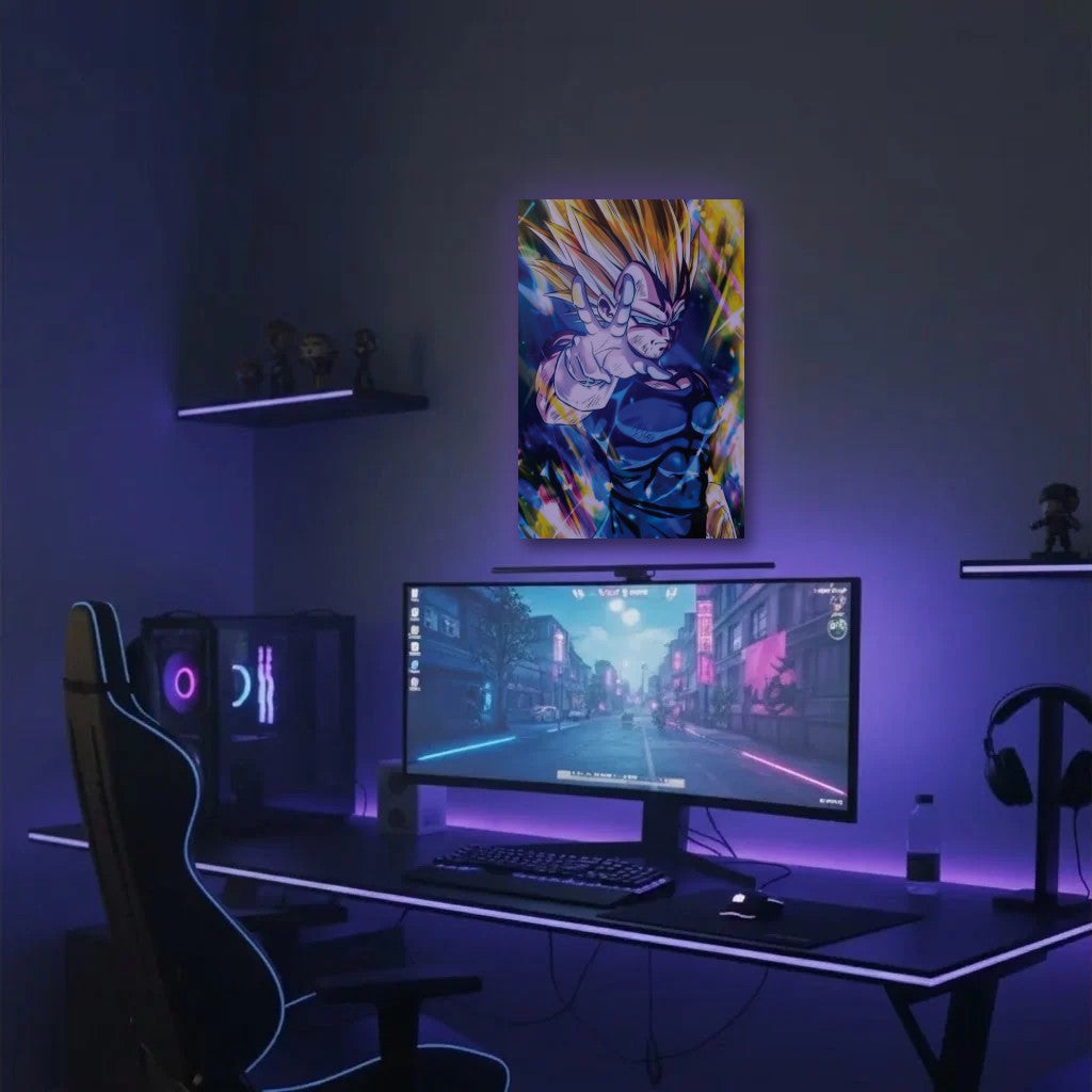 Anime Art acrylic wall art in a purple gaming setup