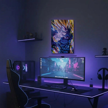 Anime Art acrylic wall art in a purple gaming setup