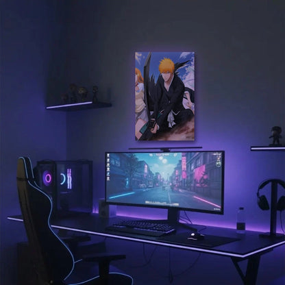 Anime Art acrylic wall art in a purple gaming setup