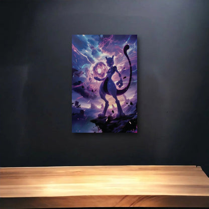 Anime Art glossy acrylic art above a wooden shelf
