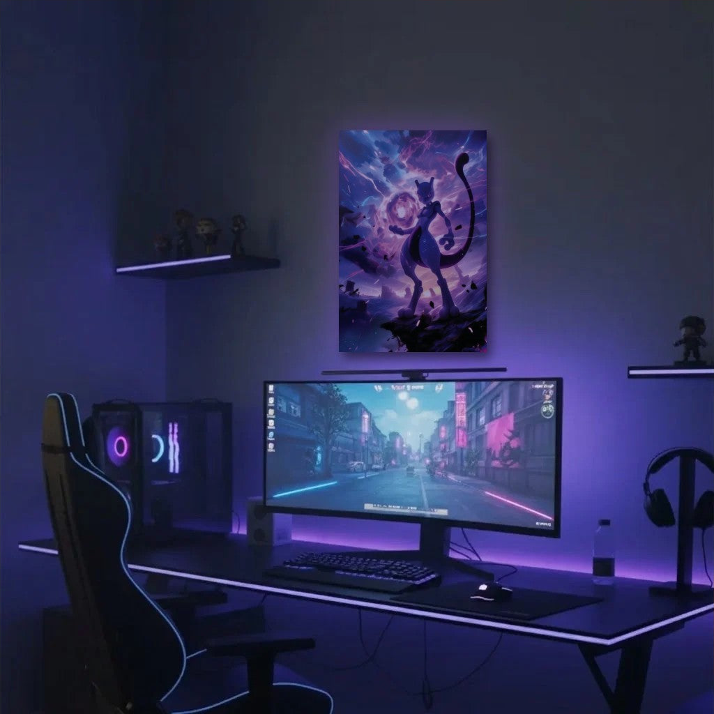 Anime Art acrylic wall art in a purple gaming setup