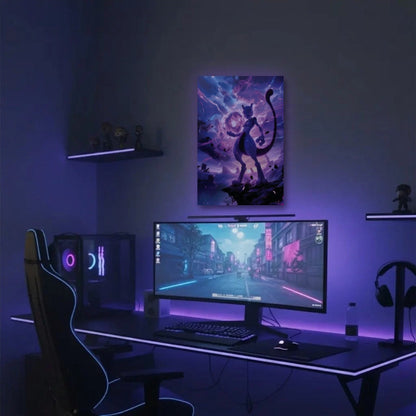 Anime Art acrylic wall art in a purple gaming setup