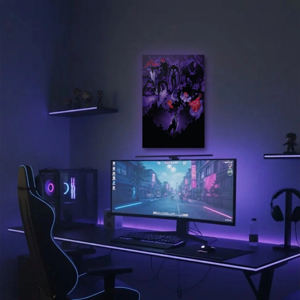 Anime Art acrylic wall art in a purple gaming setup