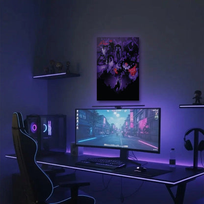 Anime Art acrylic wall art in a purple gaming setup