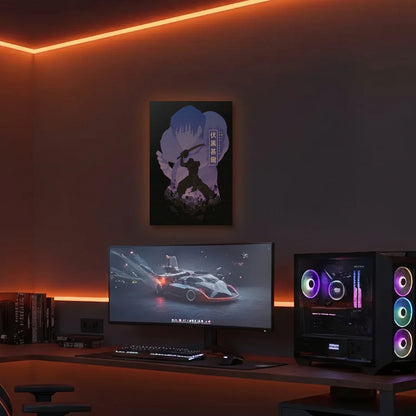 Anime Art acrylic wall art in an orange LED gaming room