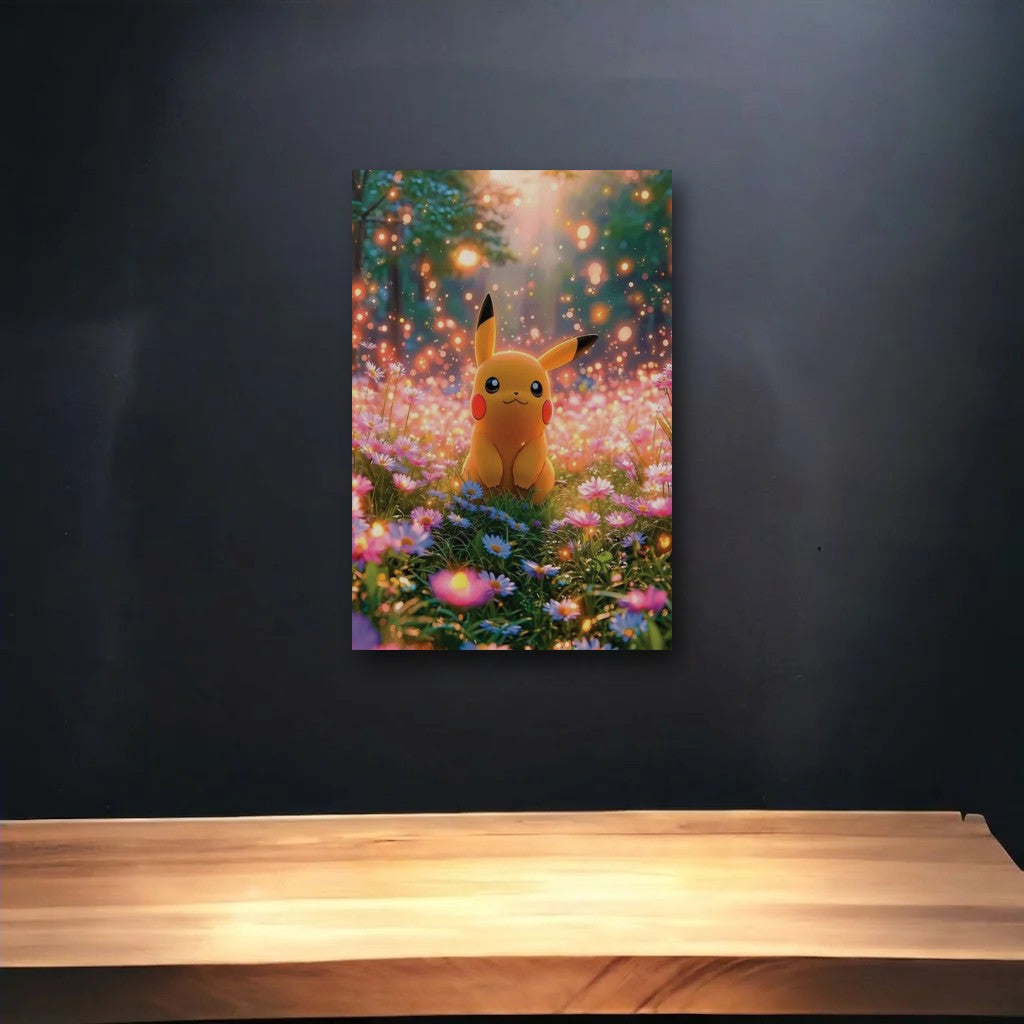 Anime Art glossy acrylic art above a wooden shelf
