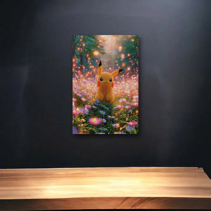 Anime Art glossy acrylic art above a wooden shelf