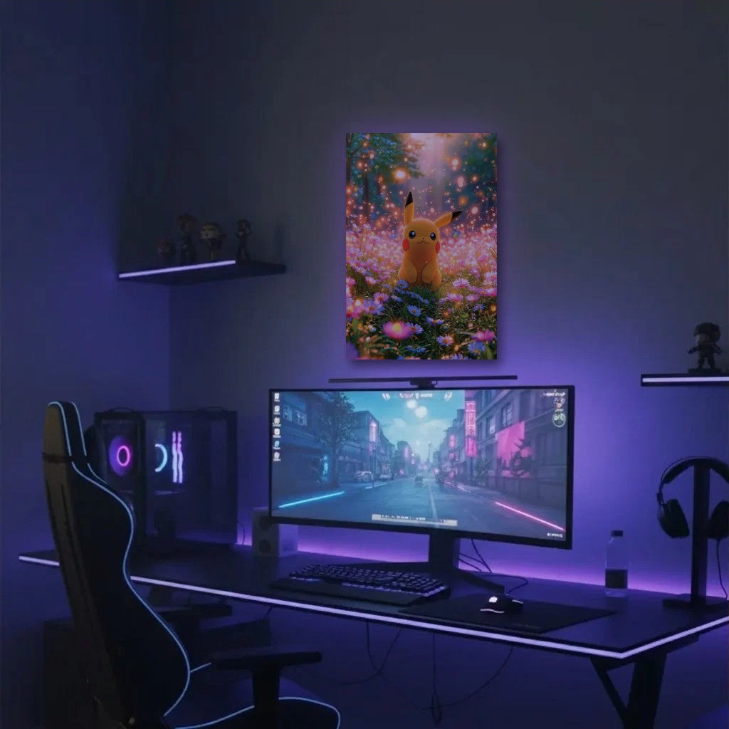 Anime Art acrylic wall art in a purple gaming setup