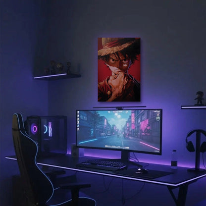 Anime Art acrylic wall art in a purple gaming setup