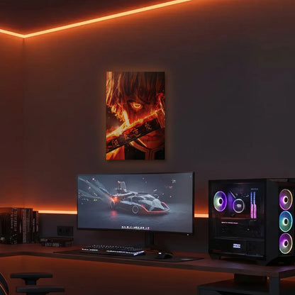 Anime Art acrylic wall art in an orange LED gaming room