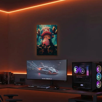 Anime Art acrylic wall art in an orange LED gaming room