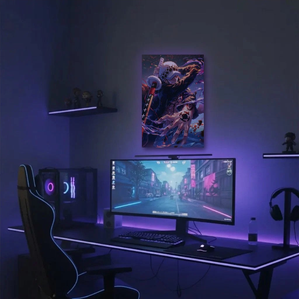Anime Art acrylic wall art in a purple gaming setup