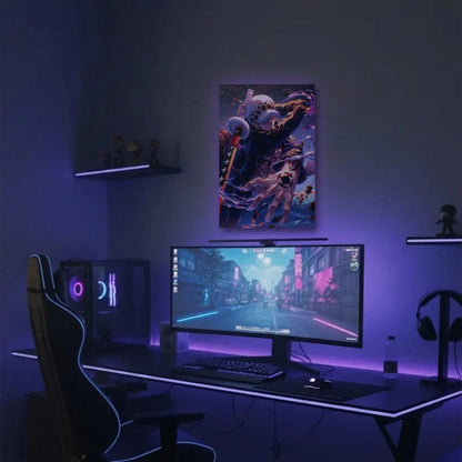 Anime Art acrylic wall art in a purple gaming setup