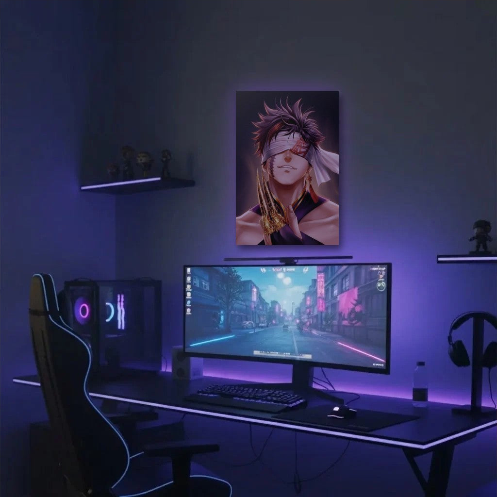 Anime Art acrylic wall art in a purple gaming setup