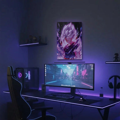 Anime Art acrylic wall art in a purple gaming setup
