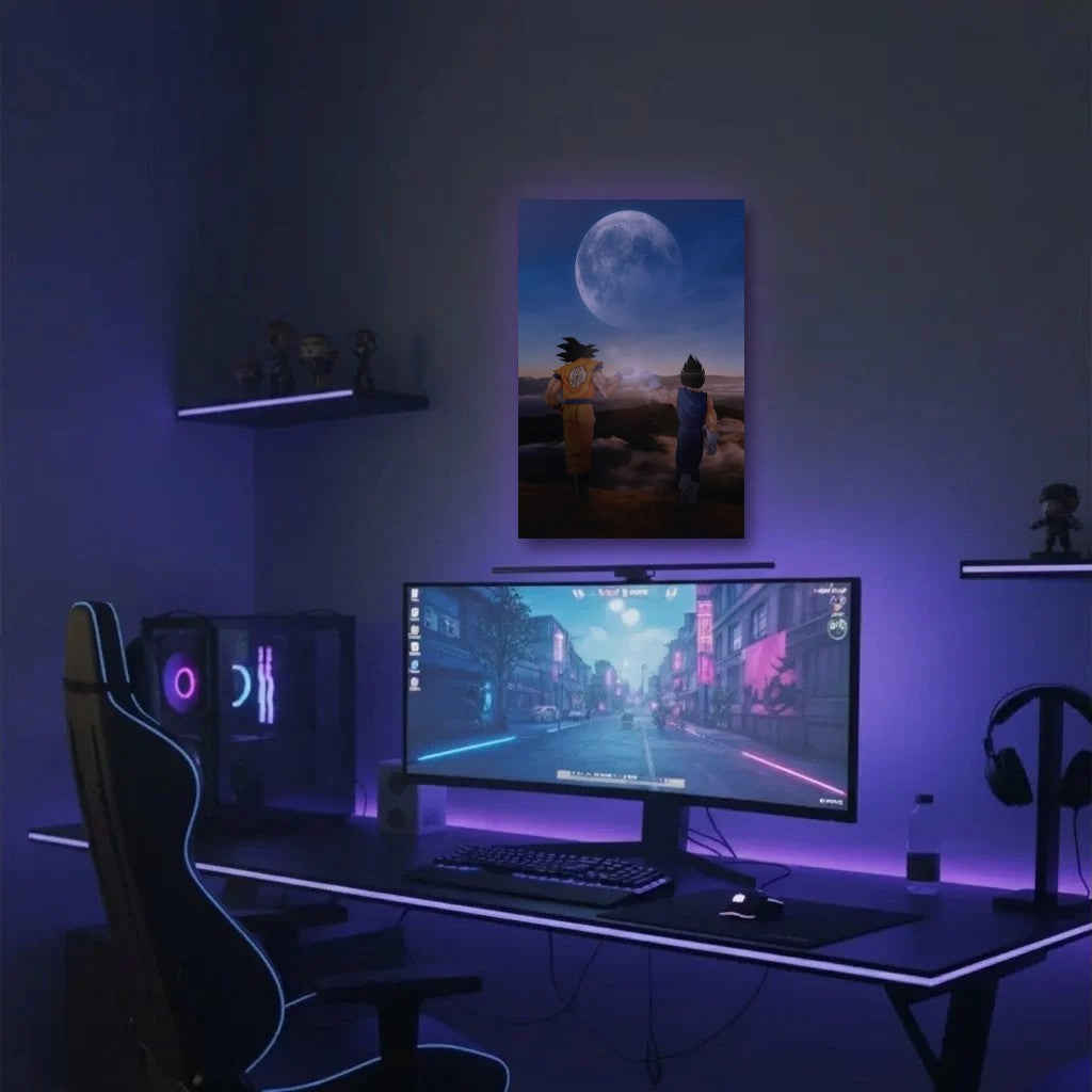Anime Art acrylic wall art in a purple gaming setup
