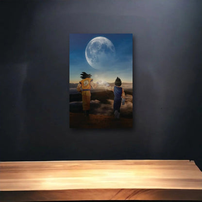 Anime Art glossy acrylic art above a wooden shelf