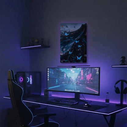 Anime Art acrylic wall art in a purple gaming setup