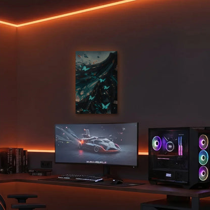 Anime Art acrylic wall art in an orange LED gaming room