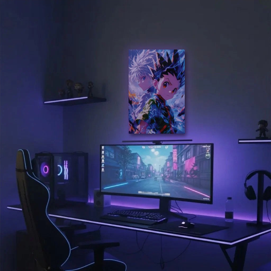 Anime Art acrylic wall art in a purple gaming setup