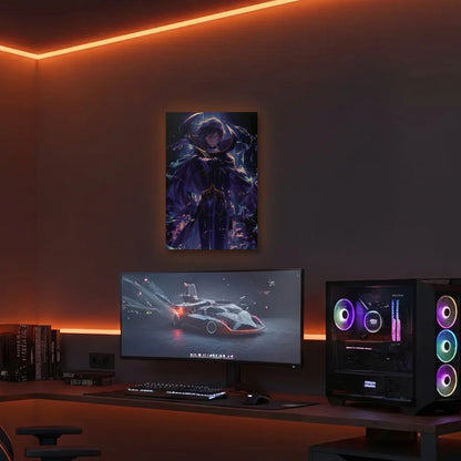 Anime Art acrylic wall art in an orange LED gaming room