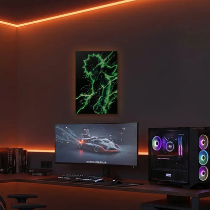 Anime Art acrylic wall art in an orange LED gaming room