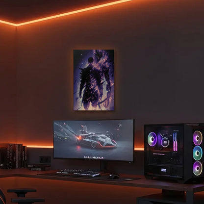 Anime Art acrylic wall art in an orange LED gaming room