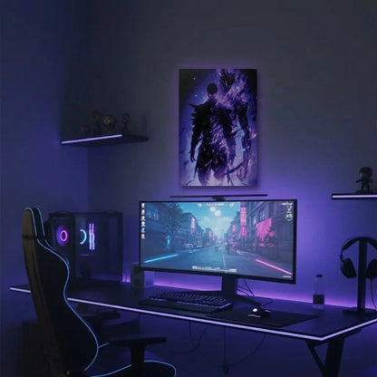 Anime Art acrylic wall art in a purple gaming setup