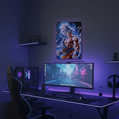 Anime Art acrylic wall art in a purple gaming setup