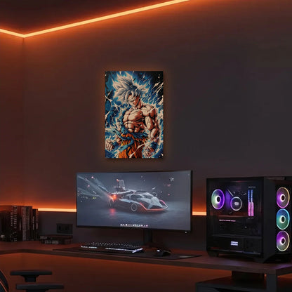 Anime Art acrylic wall art in an orange LED gaming room