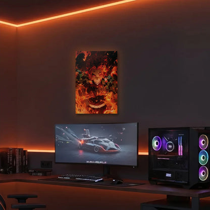 Anime Art acrylic wall art in an orange LED gaming room