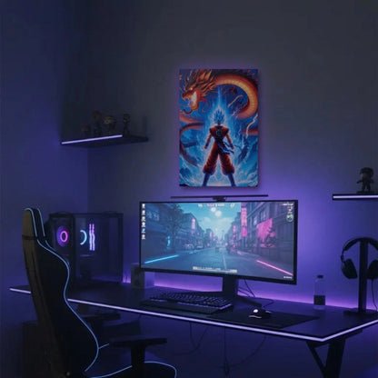 Anime Art acrylic wall art in a purple gaming setup