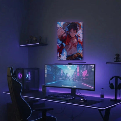 Anime Art acrylic wall art in a purple gaming setup