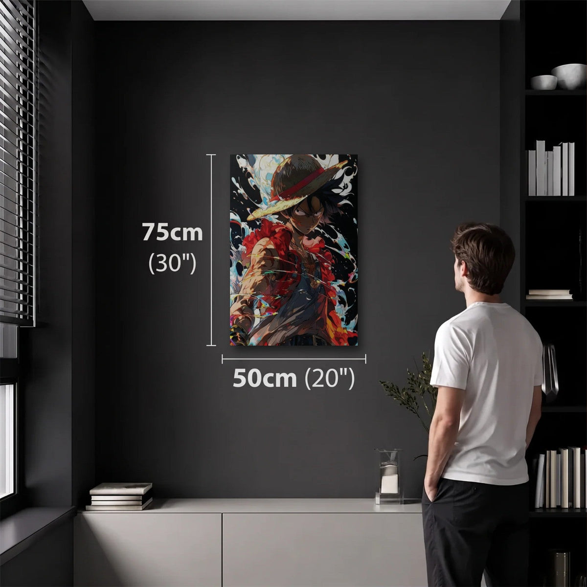Anime Art 50x75 cm acrylic wall art in a dark modern room