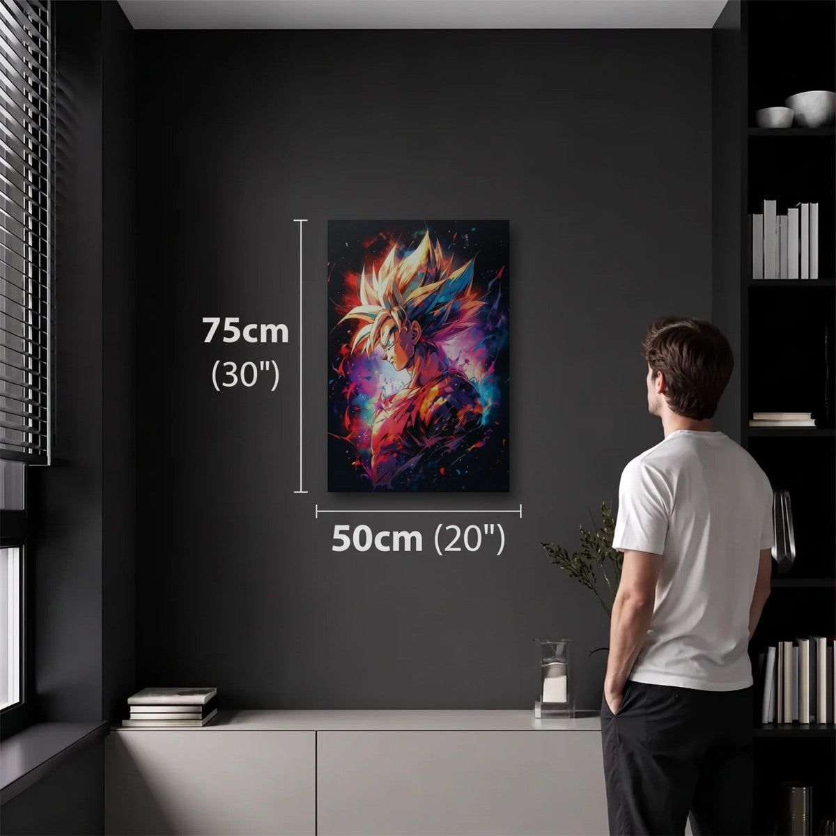Anime Art 50x75 cm acrylic wall art in a dark modern room