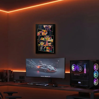 Anime Art acrylic wall art in an orange LED gaming room