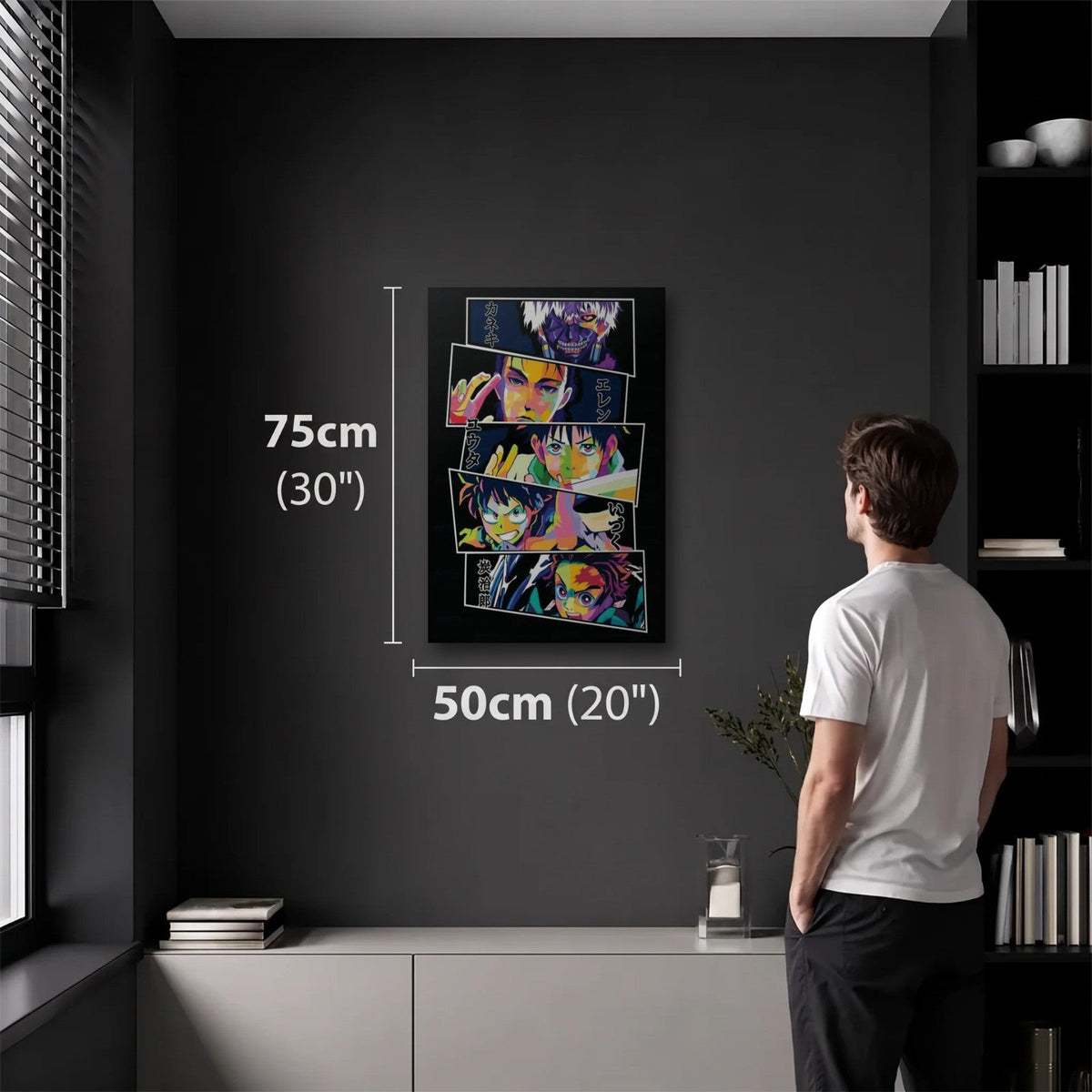 Anime Art 50x75 cm acrylic wall art in a dark modern room