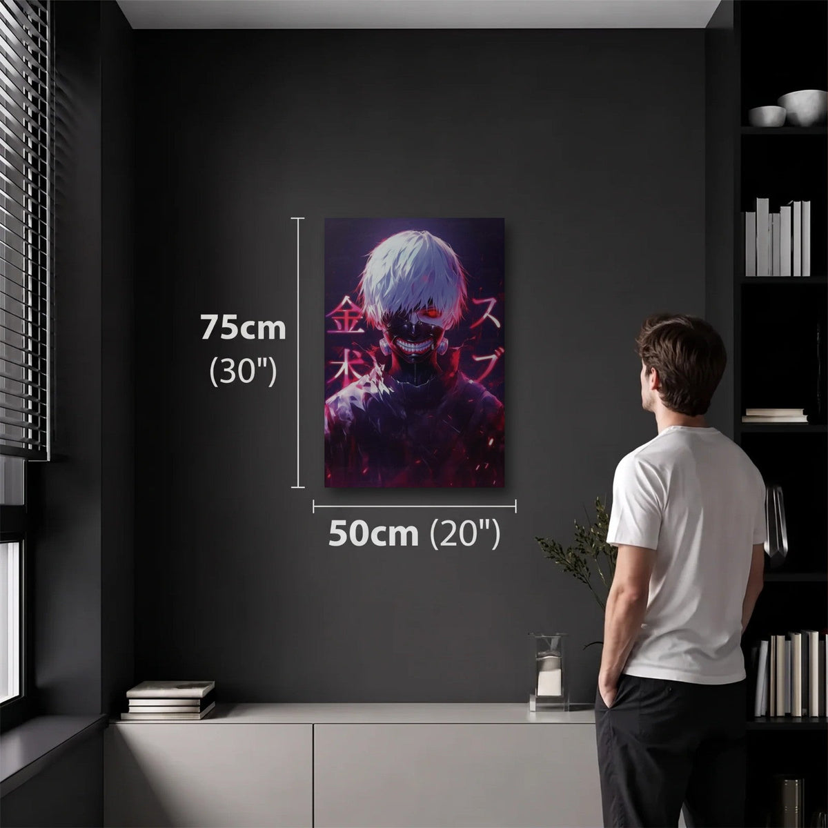 Anime Art 50x75 cm acrylic wall art in a dark modern room