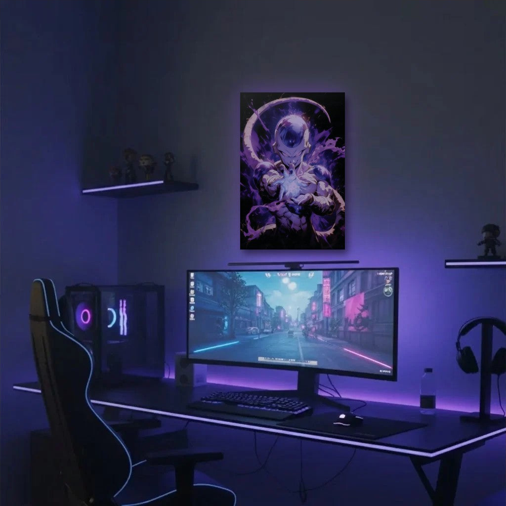 Anime Art acrylic wall art in a purple gaming setup