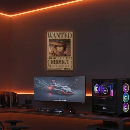 Anime Art acrylic wall art in an orange LED gaming room