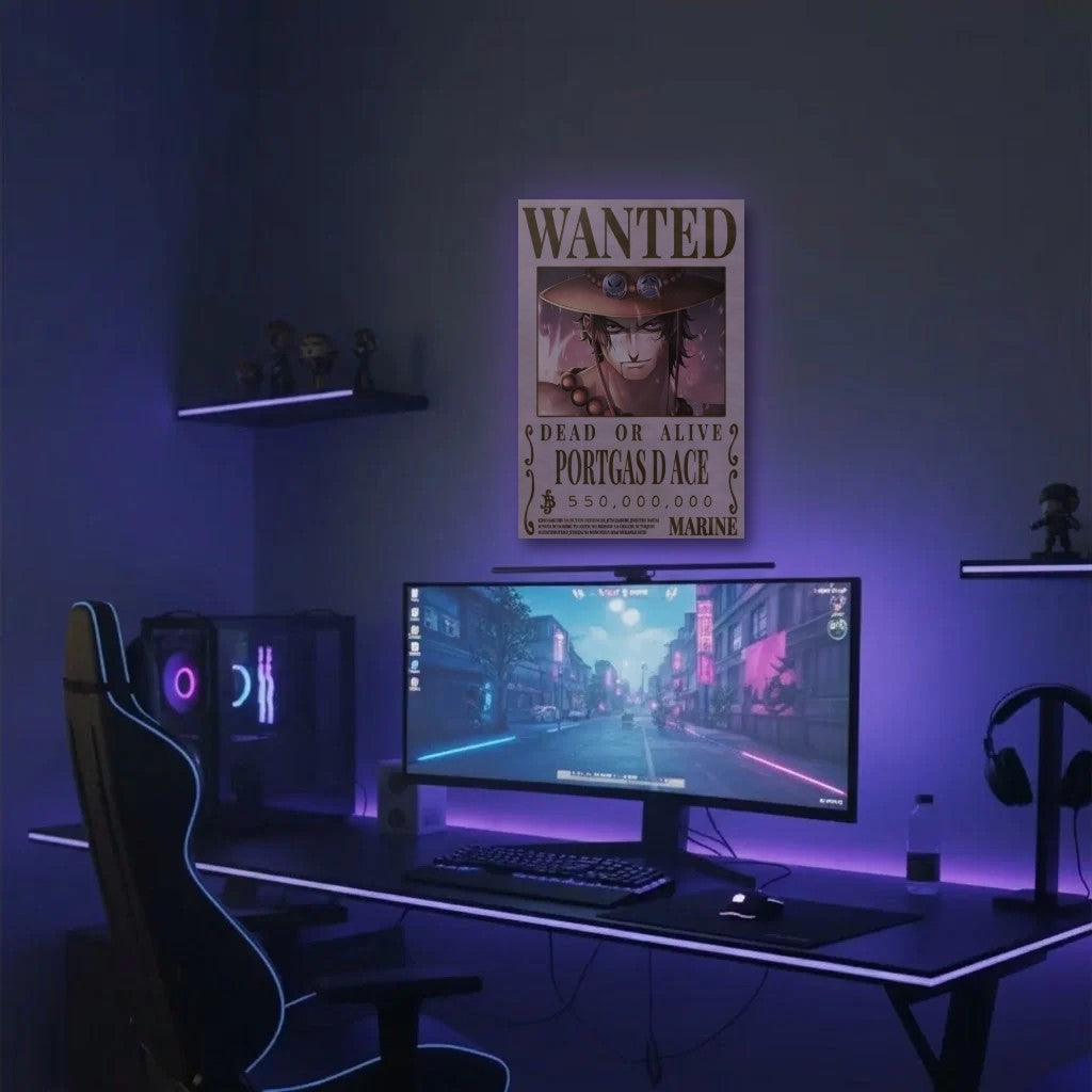 Anime Art acrylic wall art in a purple gaming setup