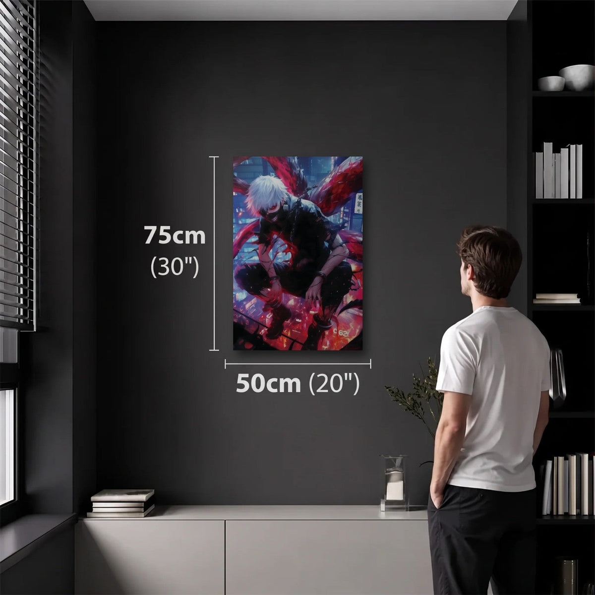 Anime Art 50x75 cm acrylic wall art in a dark modern room