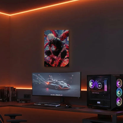 Anime Art acrylic wall art in an orange LED gaming room